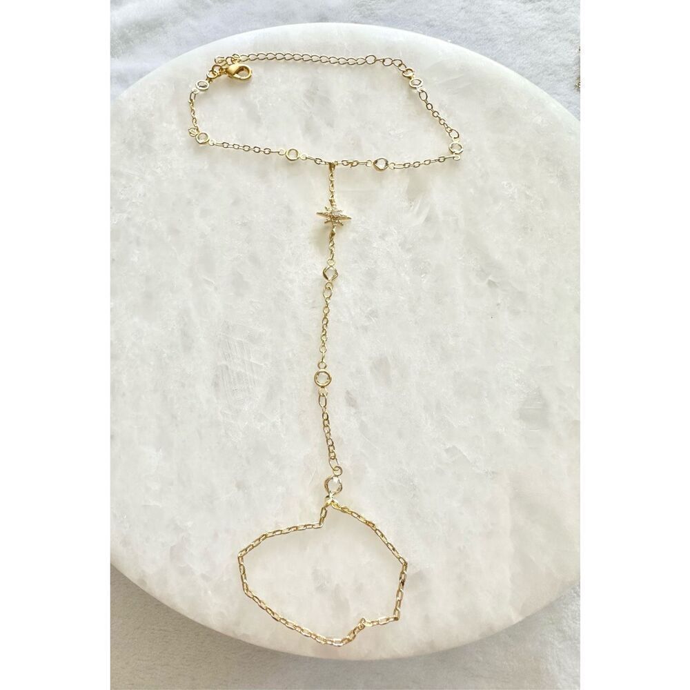 Cubic zirconia star finger chain link bracelet